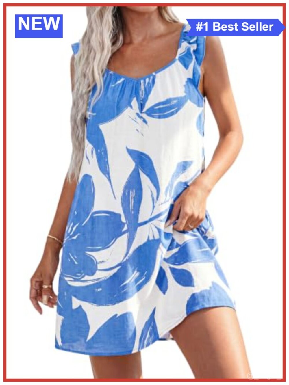 Boho Floral Mini Dress Cap Sleeve Scoop Neck Lightweight Cotton Blend